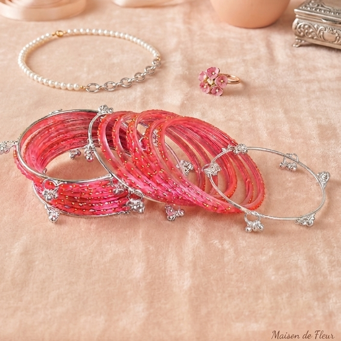 Trending Glass Bangle With Silver Ghunghroo Set For Women & Girls - Set Of 16