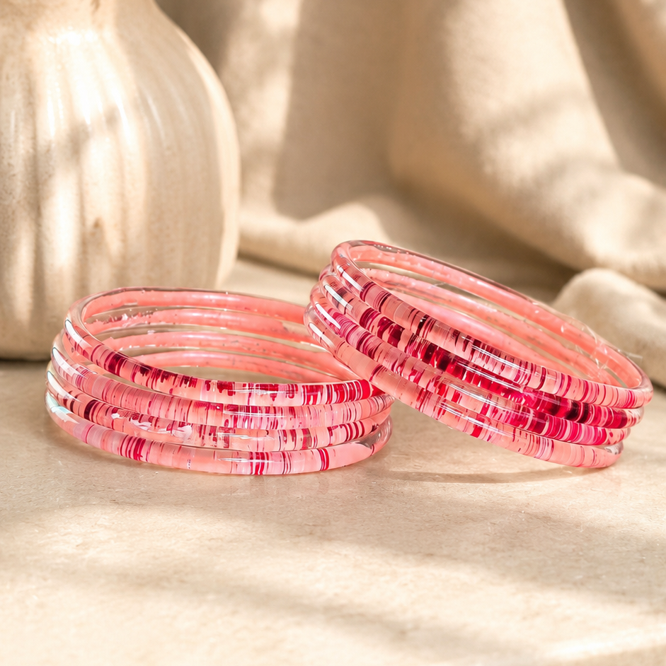Glossy 3D Glass Bangle Set For Women - Set Of 8