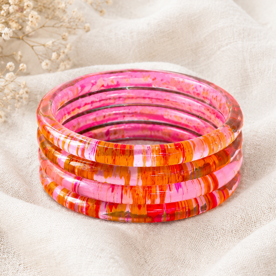 Trendy Glossy Glass Bangle Set For Women - Set Of 4
