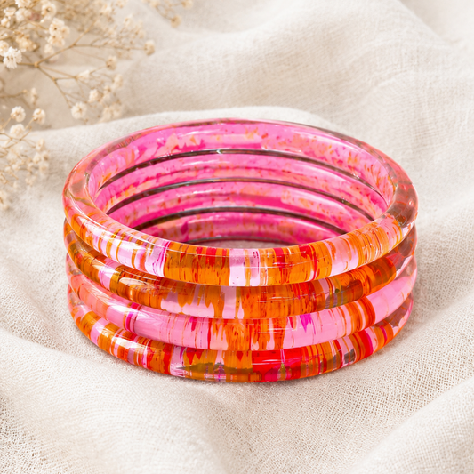 Trendy Glossy Glass Bangle Set For Women - Set Of 4