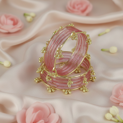 Trendy Watermelon Ghungroo Bangles Set  Gold-Toned Alloy with Elegant Latkan Design | Festive & Wedding Wear (Set of 12)