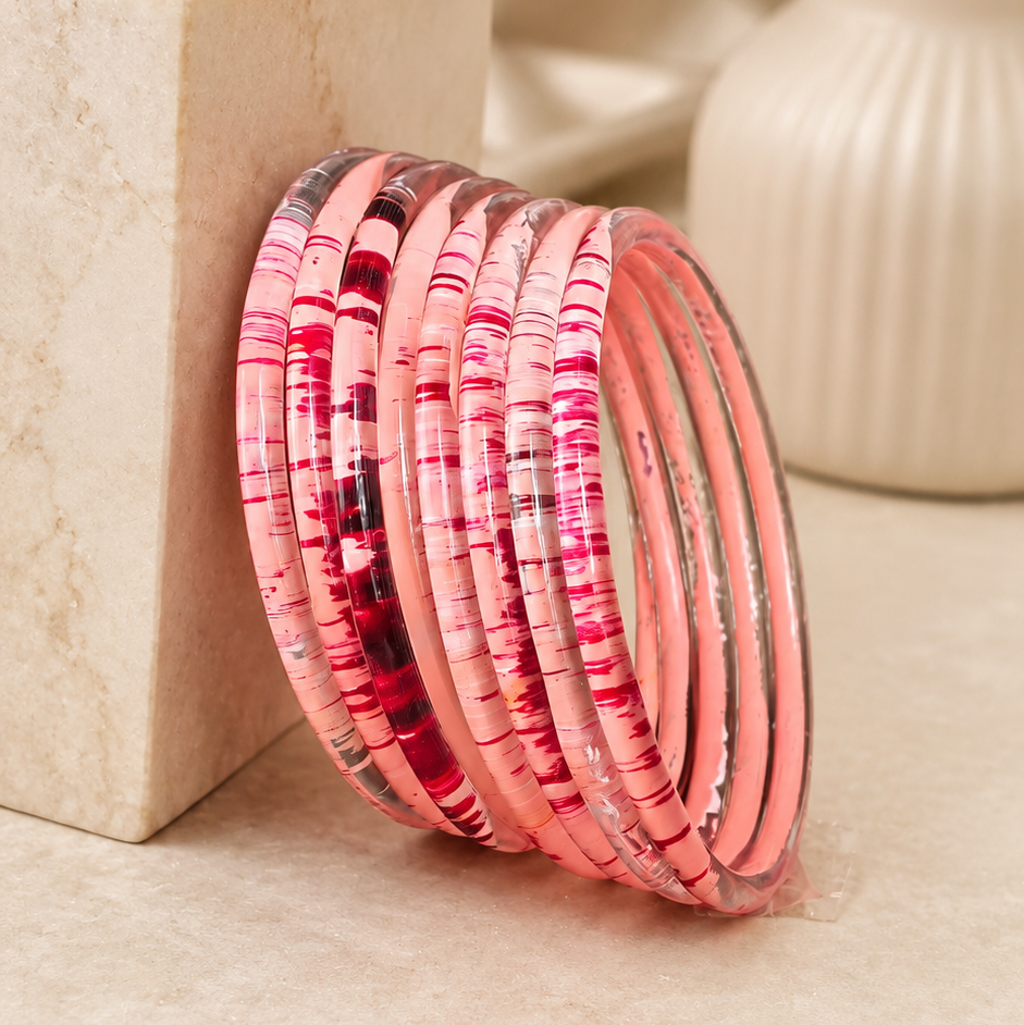 Glossy 3D Glass Bangle Set For Women - Set Of 8