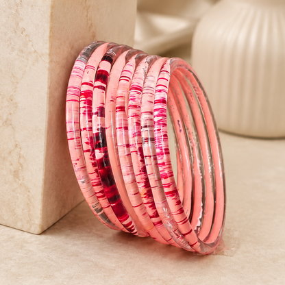 Glossy 3D Glass Bangle Set For Women - Set Of 8