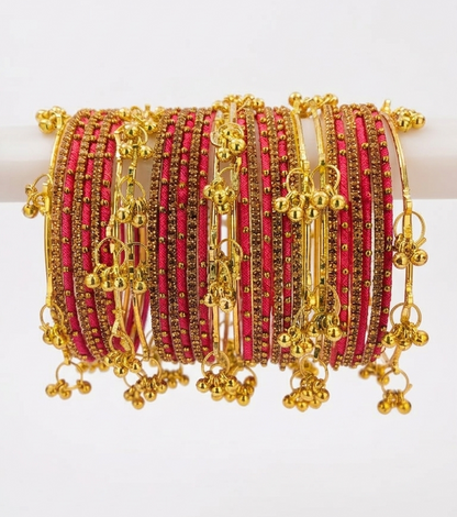 Traditional Gajri Silk Thread Kashmiri Goti Metal Kangan for-Set of 32