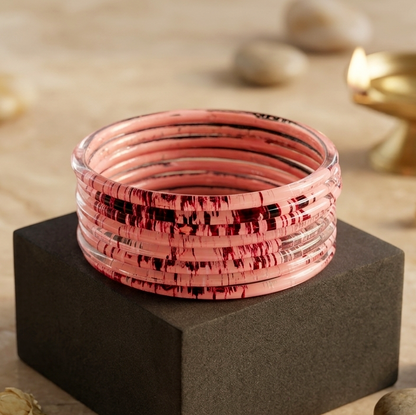 Glossy 3D Glass Bangle Set For Women - Set Of 8
