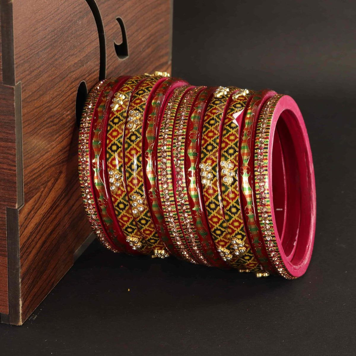 gajri Gold-Tone Embellished Traditional Bangles - Set of 12