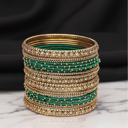 Green  Non-Precious Metal Designer Bangles  Traditional & Festive Wear | Pack of 20