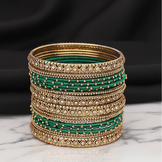 Green  Non-Precious Metal Designer Bangles  Traditional & Festive Wear | Pack of 20