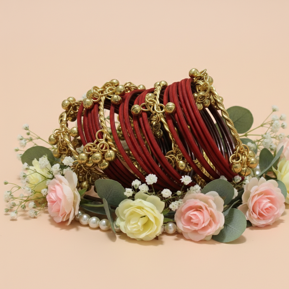 Trending Marron Metal with Ghungroo Festive Bangle- Pack of - 28