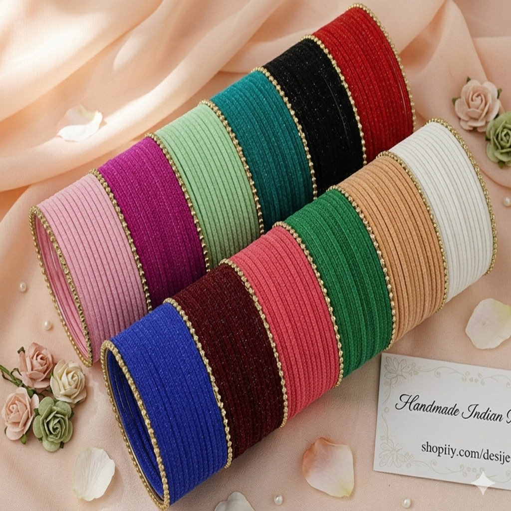 Multi-color Velvet Bangles with Golden Ball-Chain