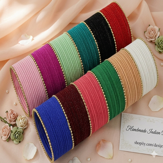 Multi-color Velvet Bangles with Golden Ball-Chain