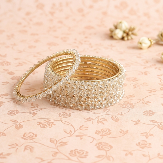 Alloy Metal with Zircon Gemstone & Pearls Studded Stylish Bangles Set For-Pack-8