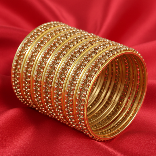 Golden Zircon Studded Ball Chain Linked Bangle Set for Women & Girls