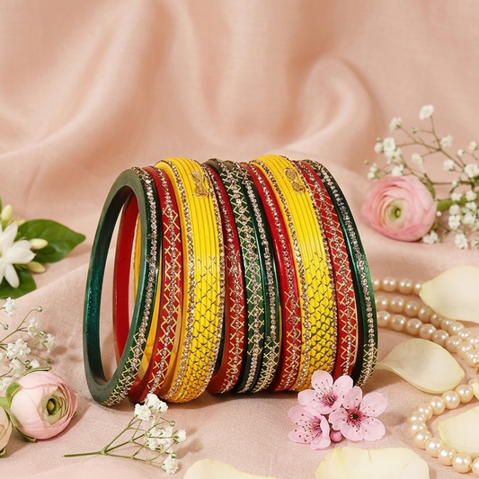 Peacock Palette: Designer  Kada Set (10-PC) with Multi-Color Enamel Work