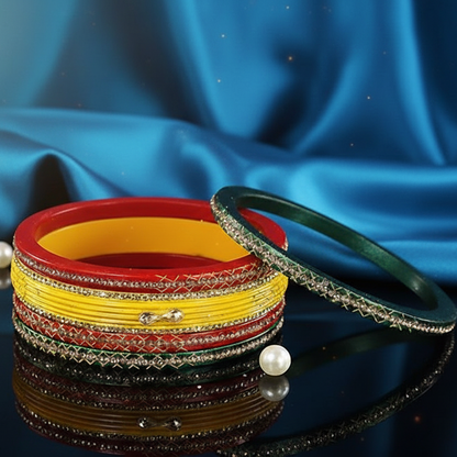 Peacock Palette: Designer  Kada Set (10-PC) with Multi-Color Enamel Work