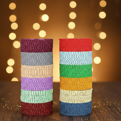 Metal Colourful Bangles Combo | Glitter Zari Polka Dots | Set of 144 | 12 Vibrant Colours