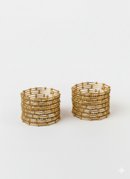 Gold Beaded Zircon Studded Stackable Metal Bangles Set-Pack of 26