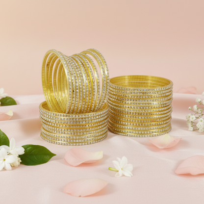 Fancy Golden Glass Bangles for Women & Girls  Pack of 36