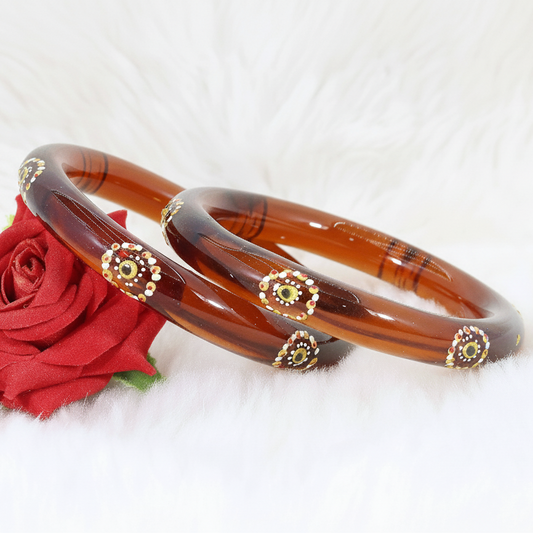 Belgium Kada Glass Bangles | Brown Color with Floral Design | Traditional Stylish Pack of 2