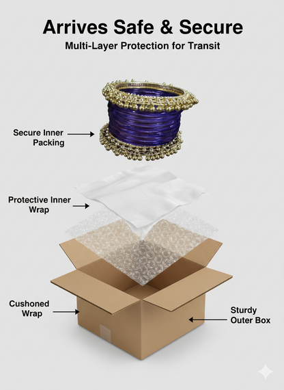 Purple Glass Bangles Set| 8 Glass Bangles + 2 Ghungroo ( One Hand ) -Pack of 10