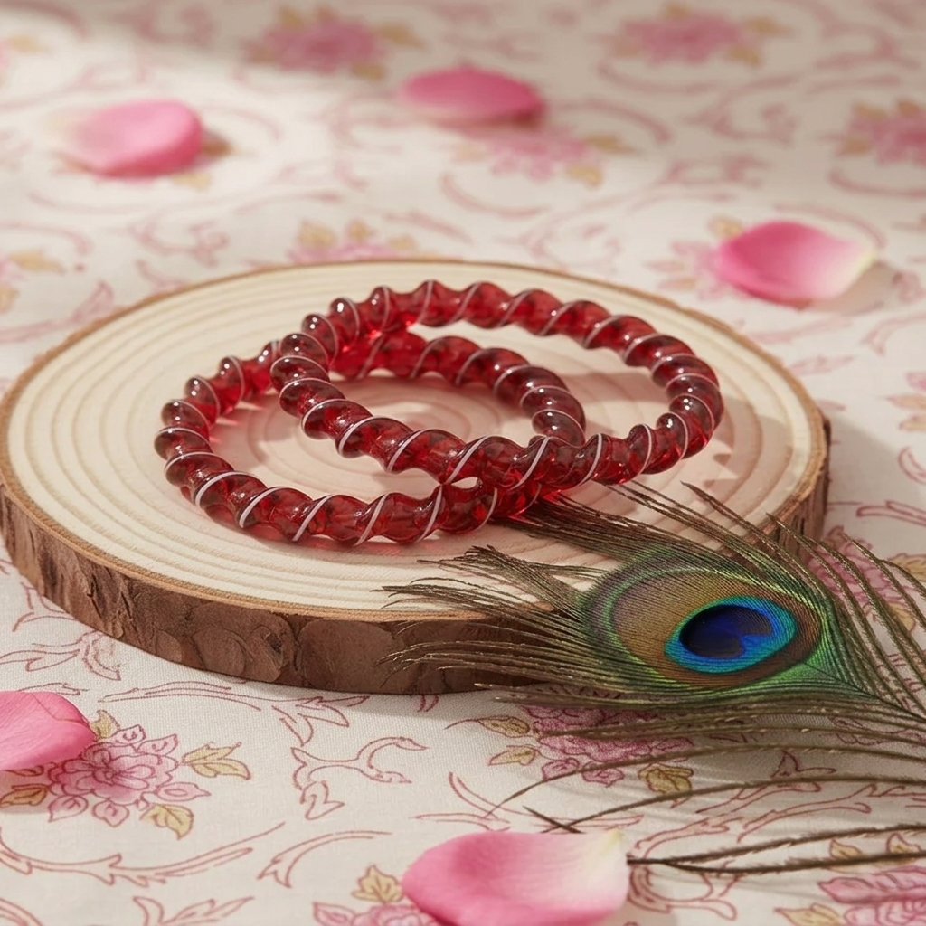 Red Spiral Glass Bangles – Set of 2 Designer Twist Pattern