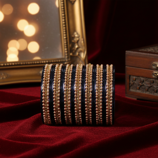 Blue Zircon Studded Ball Chain Linked Bangle Set for Women & Girls