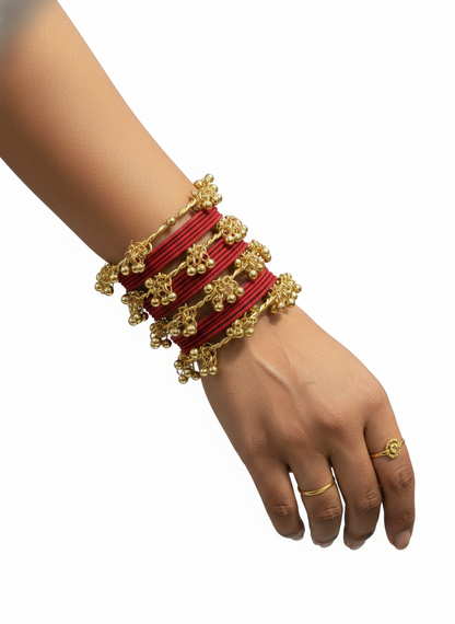 Trending Marron Metal with Ghungroo Festive Bangle- Pack of - 28