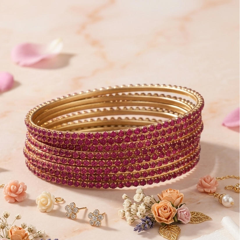 Magenta Zircon Bangles for Women | Elegant Daily Wear & Party Jewelry Set-12