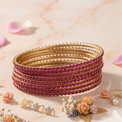 Magenta Zircon Bangles for Women | Elegant Daily Wear & Party Jewelry Set-12
