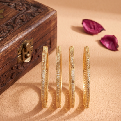 Golden Filigree Geometric Kada Bangles - Set Of 4