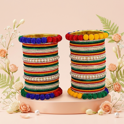 Multicolor Velvet Bridal Chuda – With Zircon & Bead Detailing