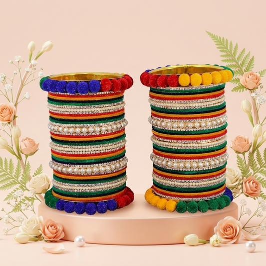 Multicolor Velvet Bridal Chuda – With Zircon & Bead Detailing