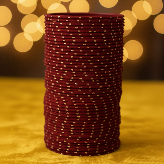 Elegant Maroon Metal Bangles with Golden Dot Design – Pack of 48