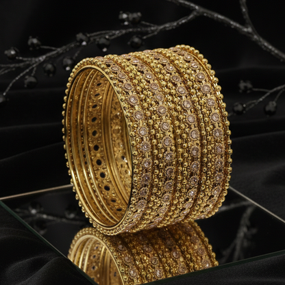 Luxury Gold Finish Golden Zircon Ballchain Bangles – Set of 12