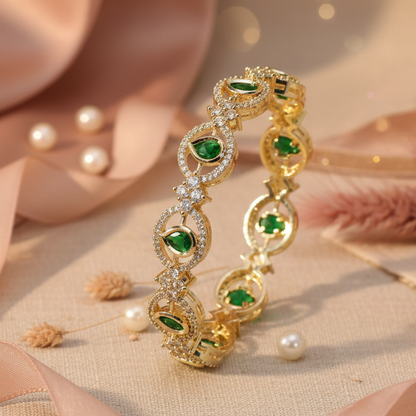 American Diamond Green Stone Bracelet Set of 2