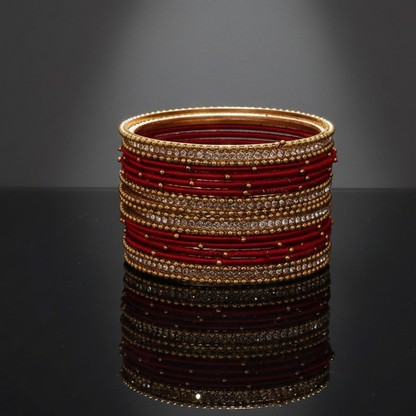 Traditional Maroon Silk Thread Bangle Set with Zircon Stones for Women & Girls