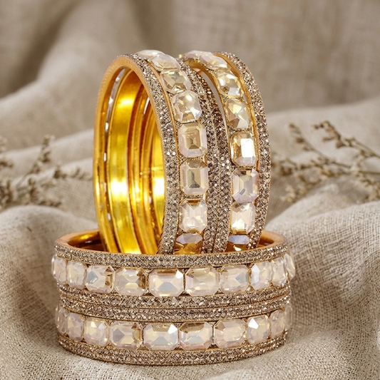 Golden Stone Bangles – Crystal-Cut Metal Set set of 2