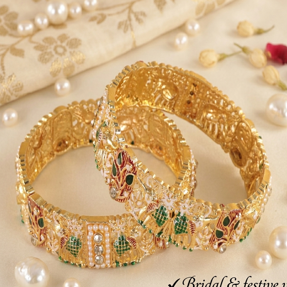 Royal Gold Plated Kada Bangles Set of 2 – Enamel Work & Motifs