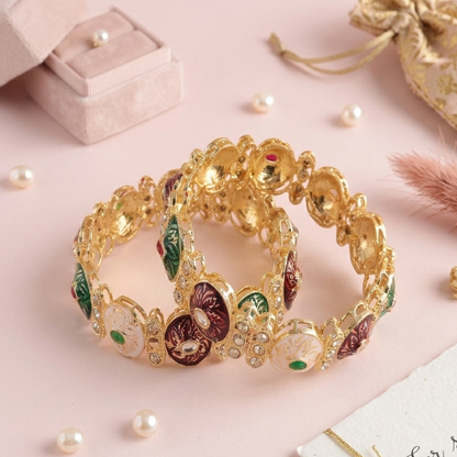 Antique Finish Gold Kada with Meenakari Work
