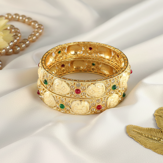 Traditional Metal Color Gold Multi Kada – Set of 2 | Stylish Metal Bangles for Women