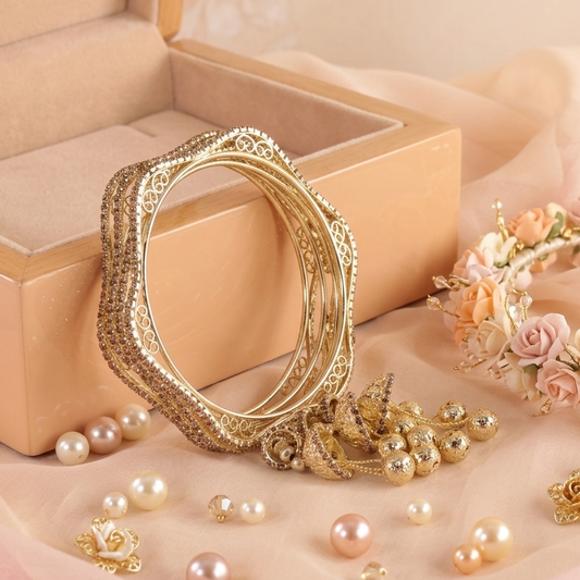 Traditional Gold Tone Kada Chudi | Stone Studded Designer Bangles