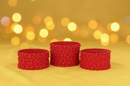 Classic Red Metal Bangles with Golden Dot Design – Pack of 48