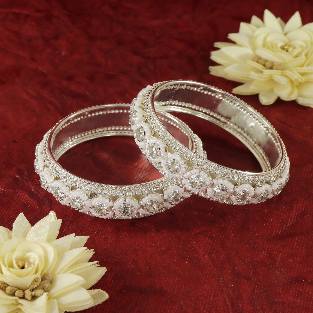 Silver Brilliance: Embellished Bridal Bangles - Set of 2