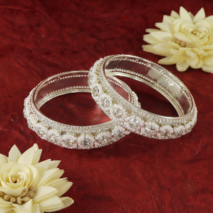 Silver Brilliance: Embellished Bridal Bangles - Set of 2