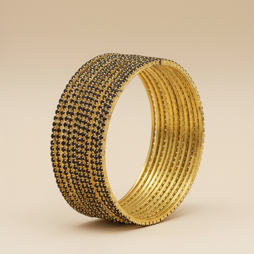 Black Zircon Studded Glossy Bangle Set for Women & Girls | Pack of 12