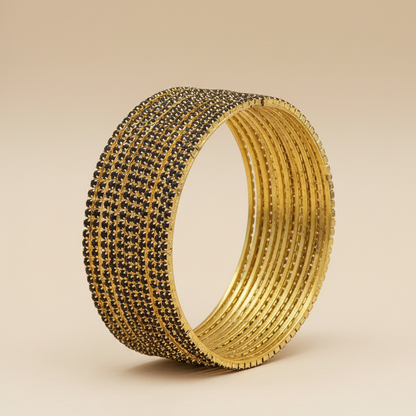Black Zircon Studded Glossy Bangle Set for Women & Girls | Pack of 12