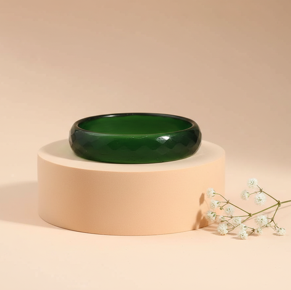 Green Opaque Glass with Diamond cut Daily Wear Finished Kada PO2