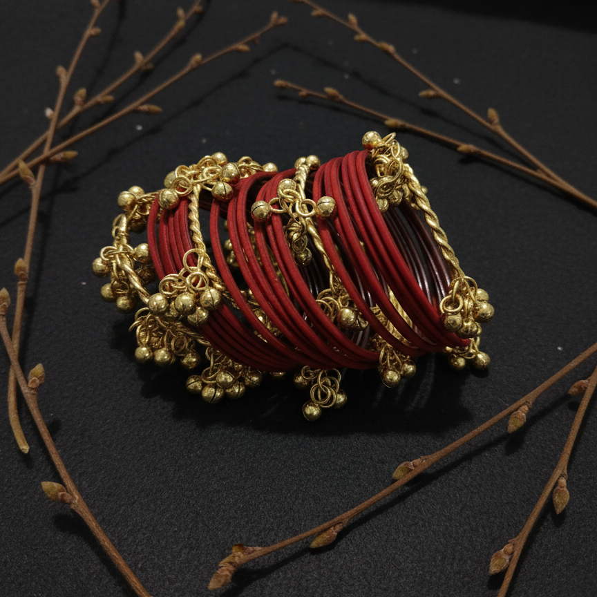 Trending Marron Metal with Ghungroo Festive Bangle- Pack of - 28