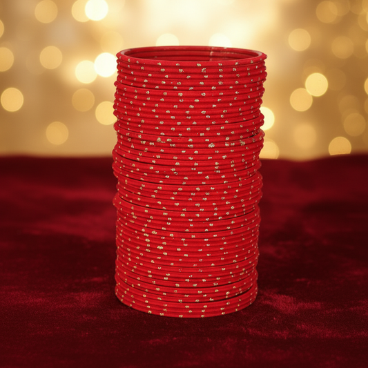 Classic Red Metal Bangles with Golden Dot Design – Pack of 48