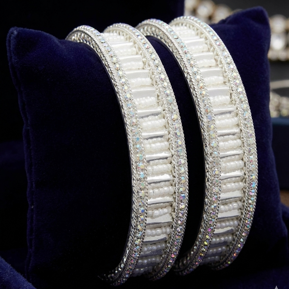 American Diamond Stone Metal Kada Bangles (Set of 2)